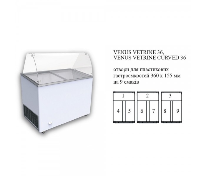 Морозильная витрина 330л Crystal VENUS VETRINE CURVED 36 ECONOMY для мягкого мороженого гнутое стекло