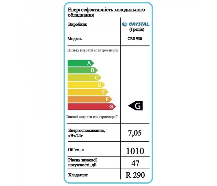 Холодильный шкаф 1010л Crystal CRS 930 две двери купе