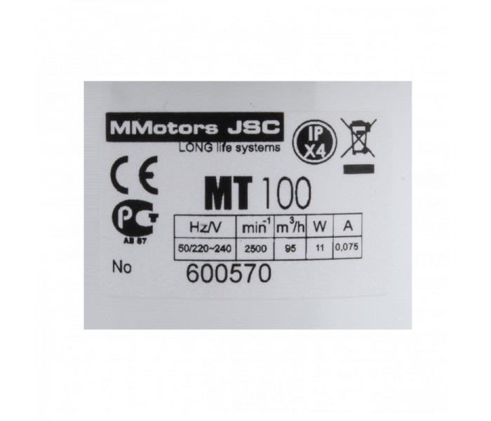 Вытяжной вентилятор 105 м.куб. Mmotors MT 100 в ванную белый с клапаном