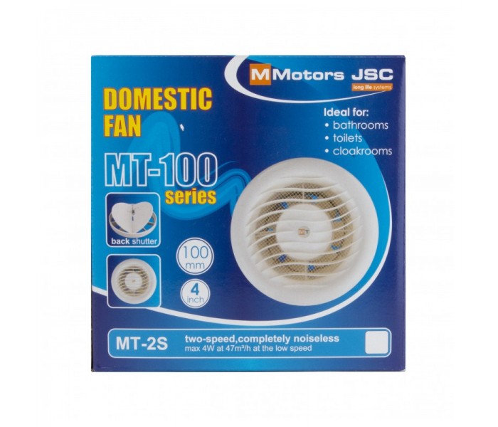Вытяжной вентилятор 105 м.куб. Mmotors MT 100 в ванную белый с клапаном