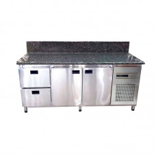 Холодильный стол Tehma 2 двери / 2 выдвижных ящика с гранитной столешницей и задним бортом 420 л