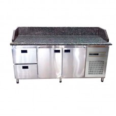 Холодильный стол Tehma 2 двери / 2 выдвижных ящика с гранитной столешницей и бортами 420 л